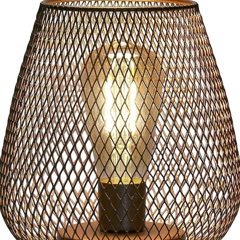 7" Battery Operated Novelty Bedside Lamp With Pierced Cone Shade - Black