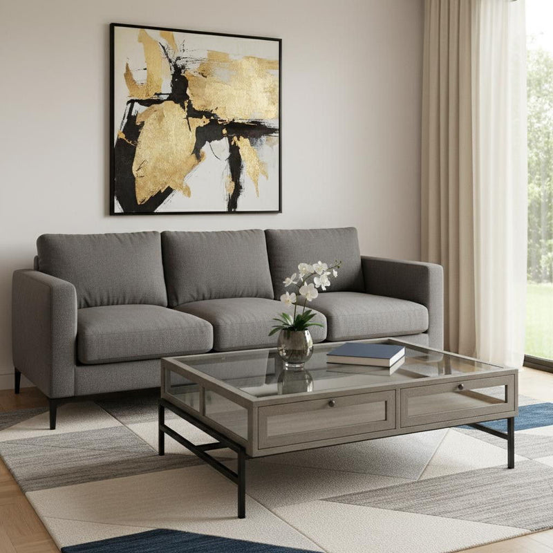 Glass And Metal Square Coffee Table With Shelf - Gray And Black