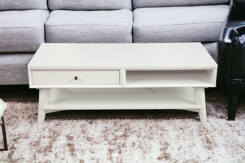 Solid And Manufactured Wood Coffee Table With Drawer - White