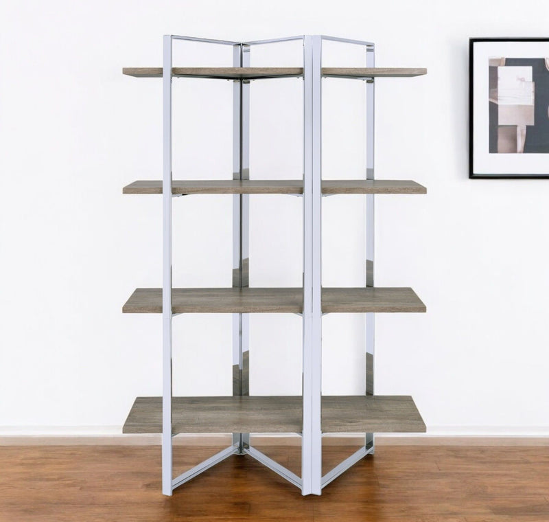 Four Tier Etagere Bookcase - Natural / Silver