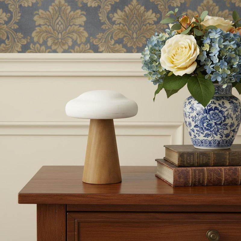 Hand Painted Mushroom Tabletop Sculpture (635374) - Brown / White