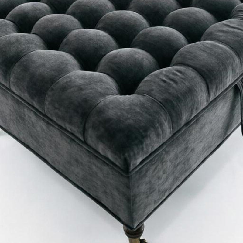 Rolling Chenille Tufted Ottoman With Storage - Dark Gray And Black
