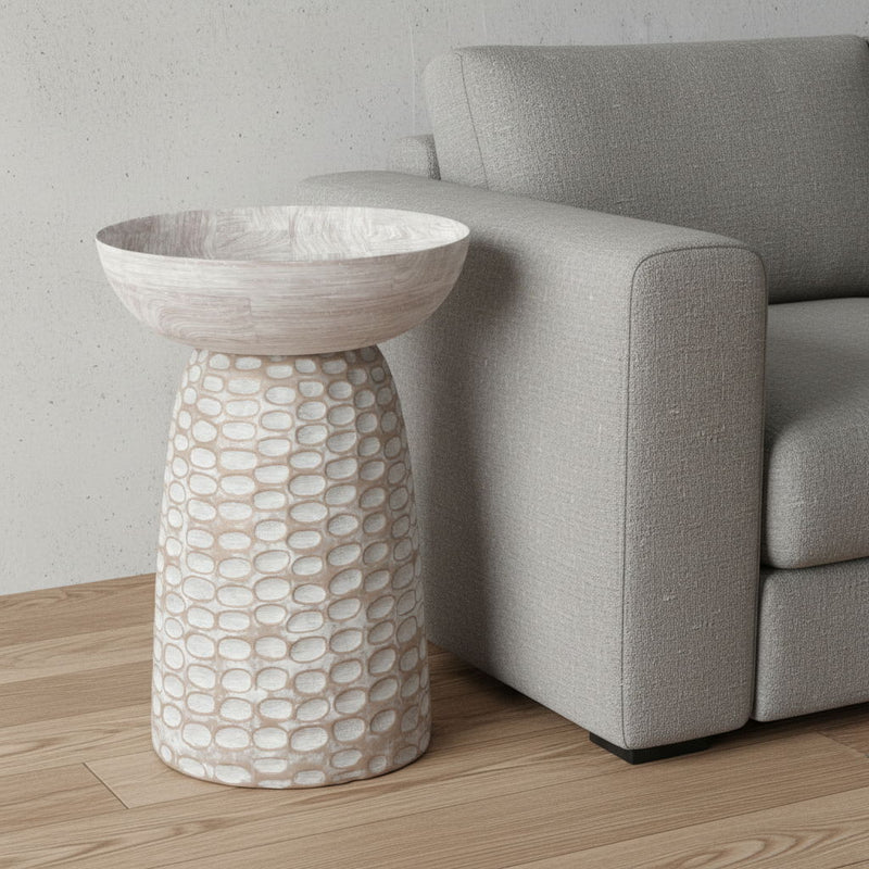 Round End Table - White