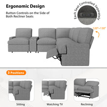 Load image into Gallery viewer, 104&#39;&#39; Power Recliner Corner Sofa Home Theater Reclining Sofa Sectional Couches with Storage Box, Cup Holders, USB Ports and Power Socket for Living Room, Grey
