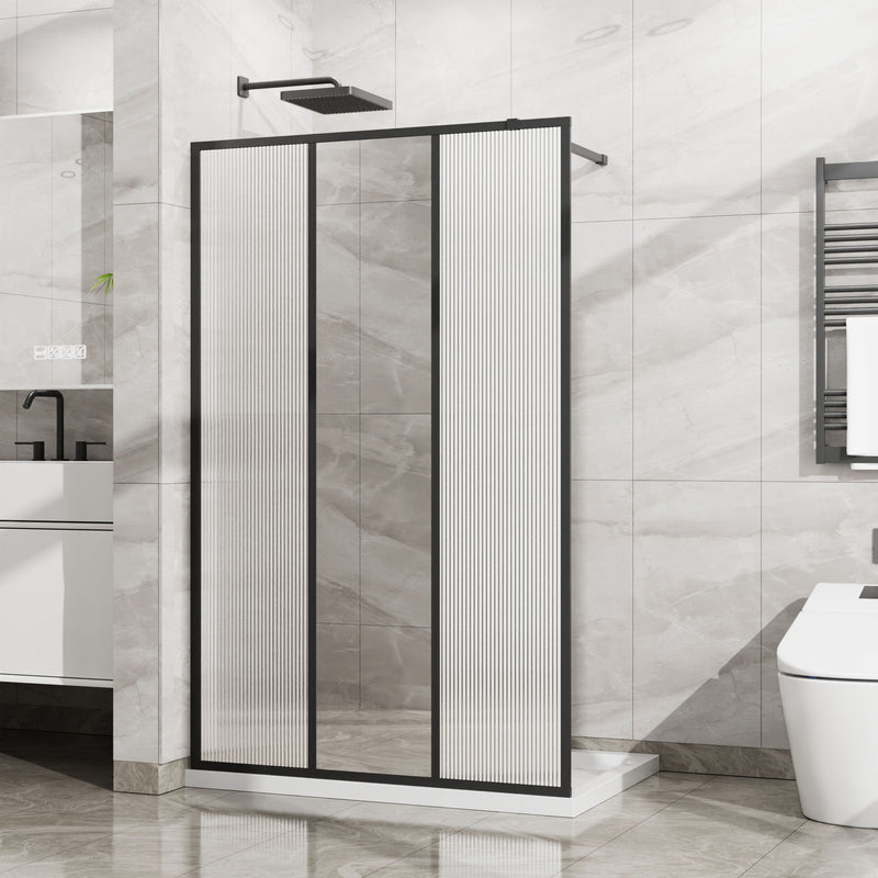 Shower Door With Center Mirror And Fluted Panels