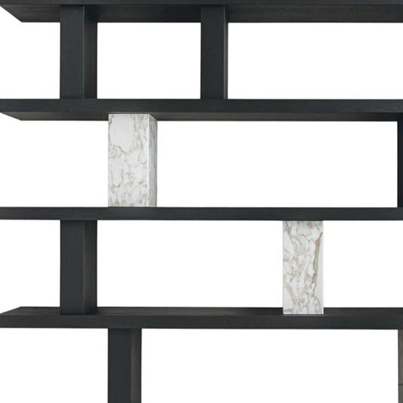 Faux Marble Five Tier Geometric Bookcase - Black / White