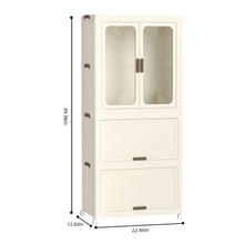 Load image into Gallery viewer, Portable Wardrobe Closet Storage Organizer With Magnetic Doors And Hanging Rod - Cream White
