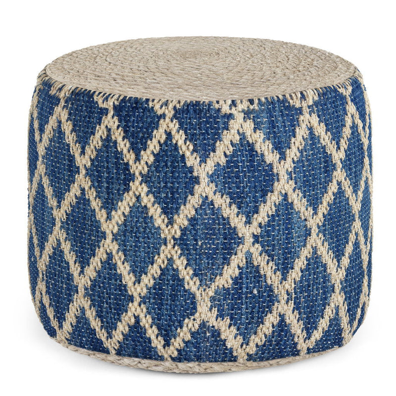 18" Jute Round Pouf Ottoman - Blue