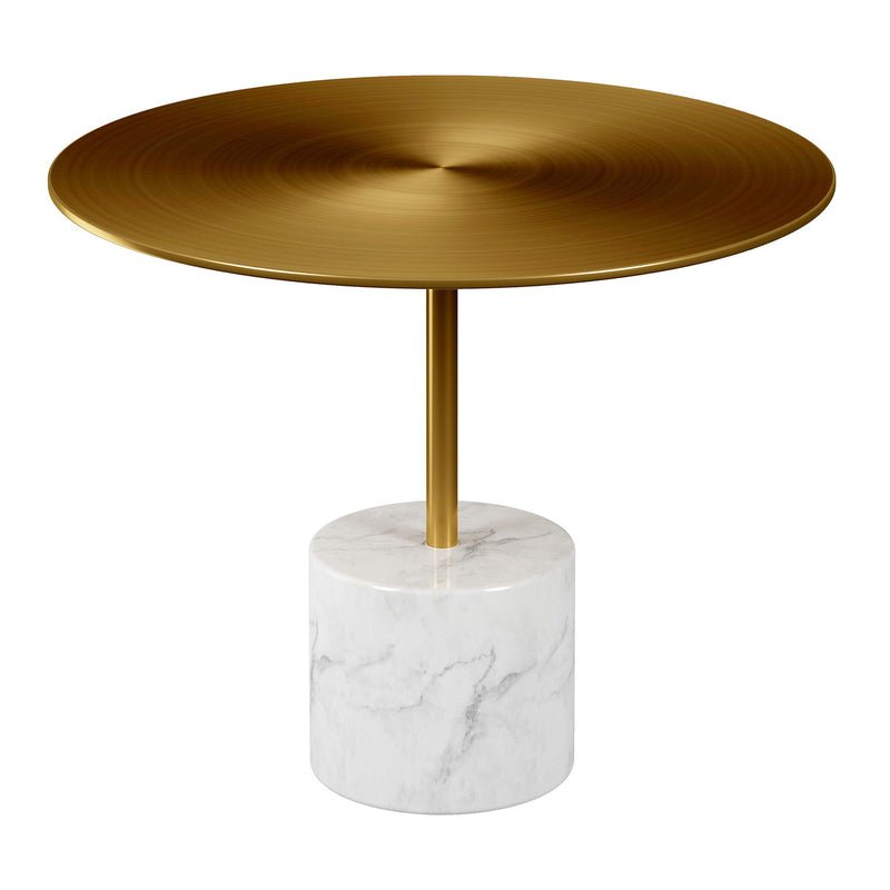 Steel And Stone Round Coffee Table - Gold And White