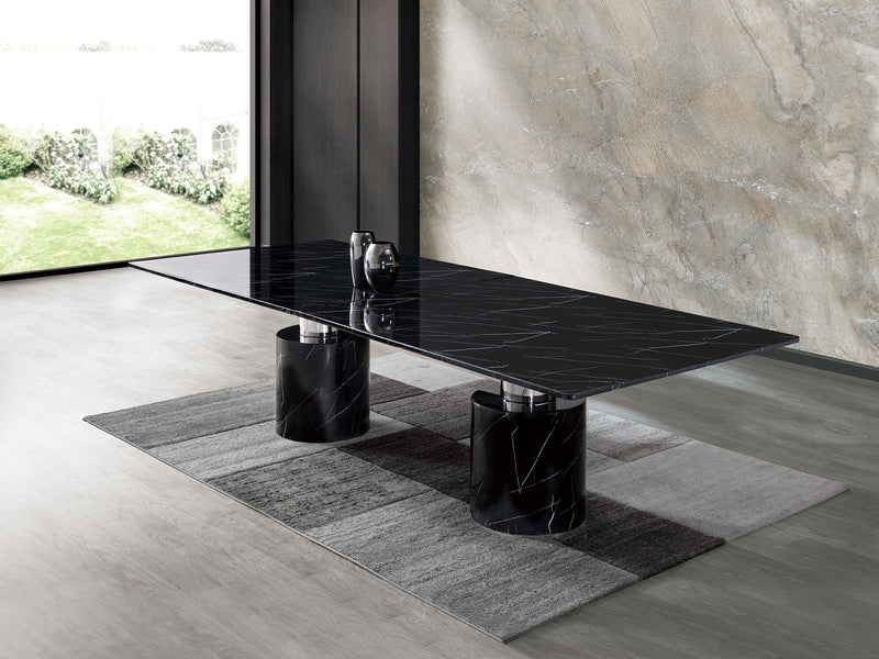 180" Marble Double Pedestal Base Dining Table - Black