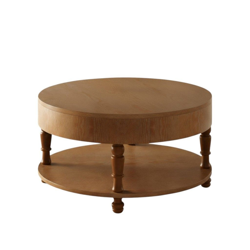 Round Coffee Table With Hidden Storage Shelf - Natural