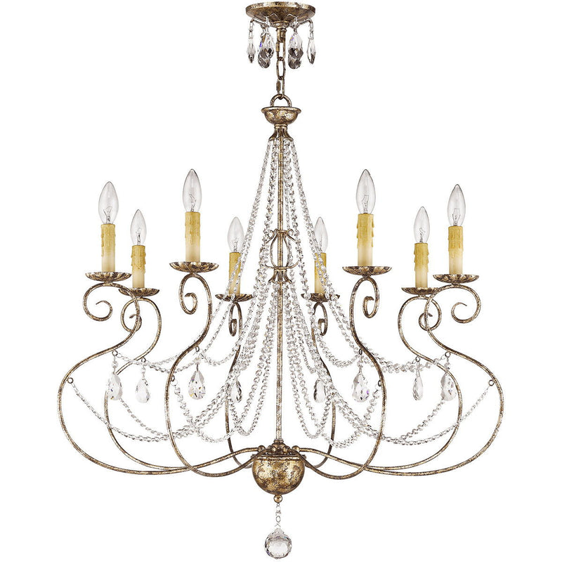 33" Eight Light Metal Dimmable Chandelier With Shades - Bronze