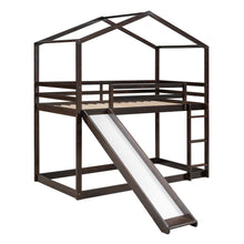 Load image into Gallery viewer, Twin Over Twin Bunk Bed with Roof, Slide and Ladder, Espresso
