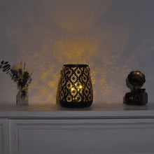 Load image into Gallery viewer, 8" Black Metal Battery Operated Pierced Geometric Lantern
