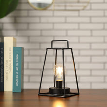 Load image into Gallery viewer, 10" Black Metal Geometric Battery Operated Desk Lamp With Novelty Shade

