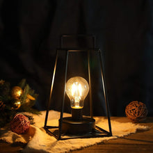 Load image into Gallery viewer, 10" Black Metal Geometric Battery Operated Desk Lamp With Novelty Shade
