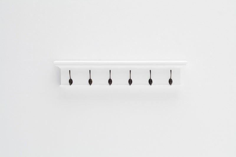 39" Classic Wood Six Hook Hanging Coat Rack - White