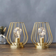 Load image into Gallery viewer, Set of Two 7" Gold Geometric Geometric Cage Cordless Desk Lamps
