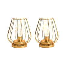 Load image into Gallery viewer, Set of Two 7" Gold Geometric Geometric Cage Cordless Desk Lamps

