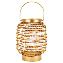 Load image into Gallery viewer, 8" Distressed Gold Geometric Lantern Desk Lamp With Novelty Shade
