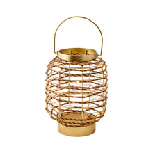Load image into Gallery viewer, 8" Distressed Gold Geometric Lantern Desk Lamp With Novelty Shade
