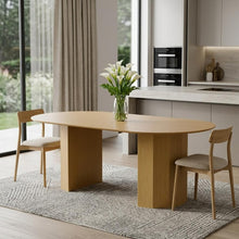 Load image into Gallery viewer, 86" Natural Wood Double Pedestal Base Oval Dining Table
