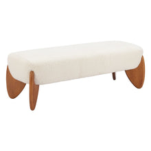 Load image into Gallery viewer, 50" Ivory and Brown Boucle and Solid Wood Upholstered Bench
