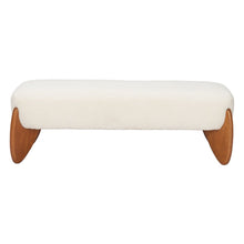 Load image into Gallery viewer, 50" Ivory and Brown Boucle and Solid Wood Upholstered Bench
