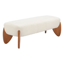 Load image into Gallery viewer, 50" Ivory and Brown Boucle and Solid Wood Upholstered Bench
