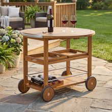 Load image into Gallery viewer, Outdoor Bar Cart With Foldable Tabletop &amp; Removable Trays - Teak
