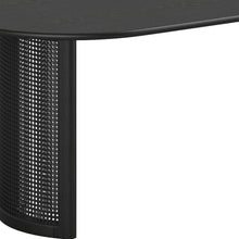 Load image into Gallery viewer, 79" Black Solid Wood With Rattan Double Pedestal Base Oval Dining Table
