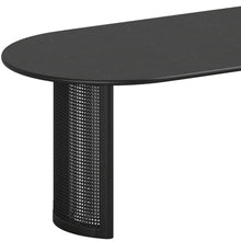 Load image into Gallery viewer, 79" Black Solid Wood With Rattan Double Pedestal Base Oval Dining Table
