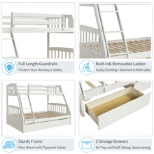 Load image into Gallery viewer, TOPMAX Solid Wood Twin Over Full Bunk Bed with Two Storage Drawers, White
