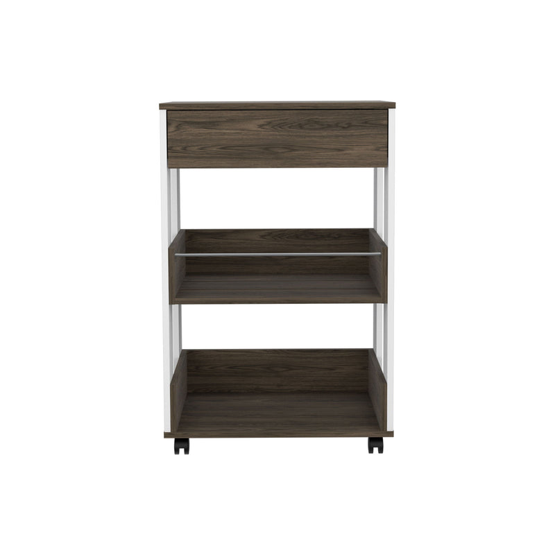 And White Wood Rolling Kitchen Cart With Storage - Dark Brown