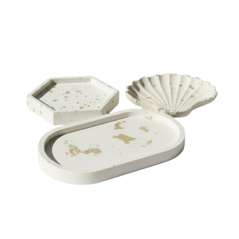Resin Handmade Trinket Trays (Set of 3) - Gold / White