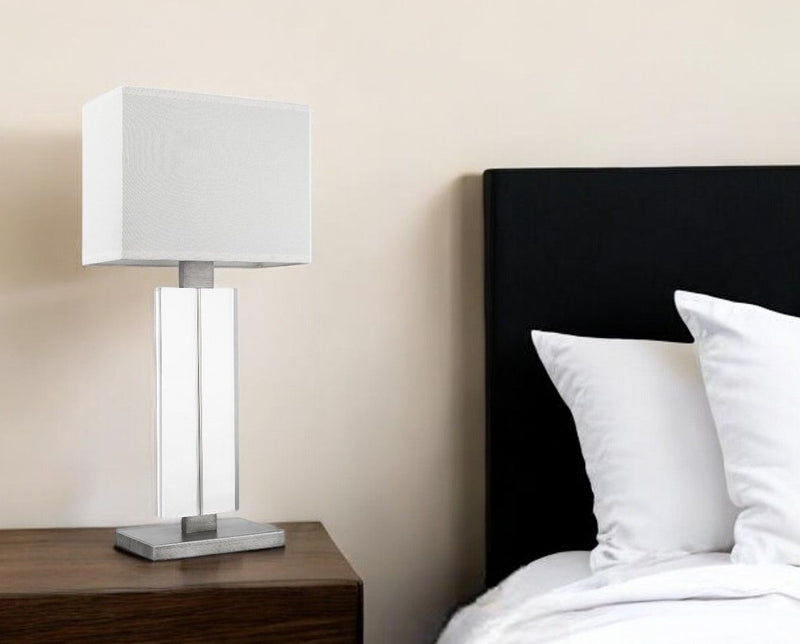 Metal And Acrylic Buffet Lamp With White Shade - Silver