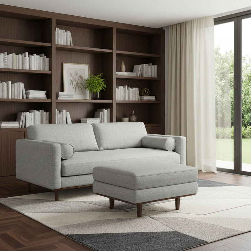 89" 2 Piece Living Room Set Fabric Sofa With Ottoman With Brown Legs - Gray