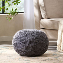 Load image into Gallery viewer, Malibu - Modern Knitted Wool Round Pouf With Handcrafted Design - Charcoal
