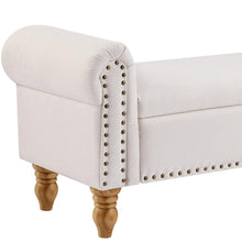 Load image into Gallery viewer, 55" Beige and Brown Linen and Solid Wood Upholstered Storage Bench With Flip Top

