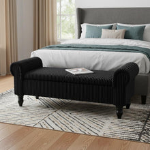 Load image into Gallery viewer, 55" White and Brown Corduroy and Solid Wood Upholstered Storage Bench With Flip Top
