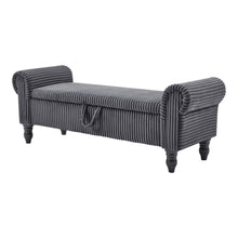 Load image into Gallery viewer, 55" White and Brown Corduroy and Solid Wood Upholstered Storage Bench With Flip Top
