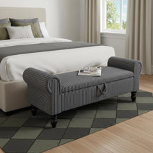 Load image into Gallery viewer, 55" White and Brown Corduroy and Solid Wood Upholstered Storage Bench With Flip Top
