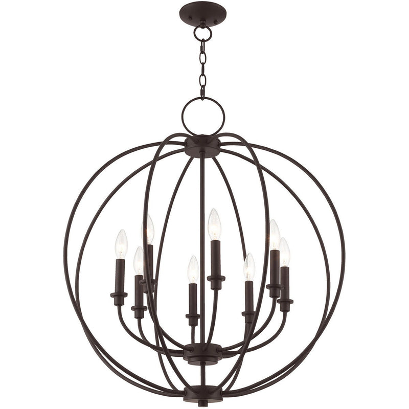 Eight Light Metal Dimmable Chandelier With Shades - Bronze