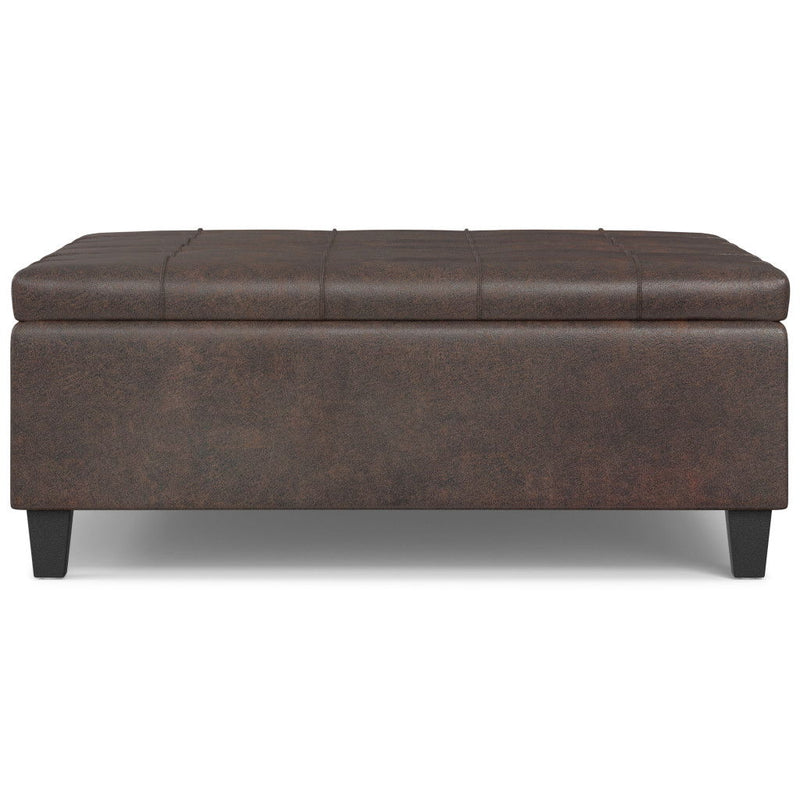 40" Transitional Leather Cocktail Ottoman With Storage - Brown