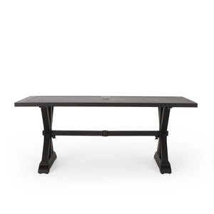 Modern Outdoor Dining Table With X Shaped Legs, Umbrella Hole