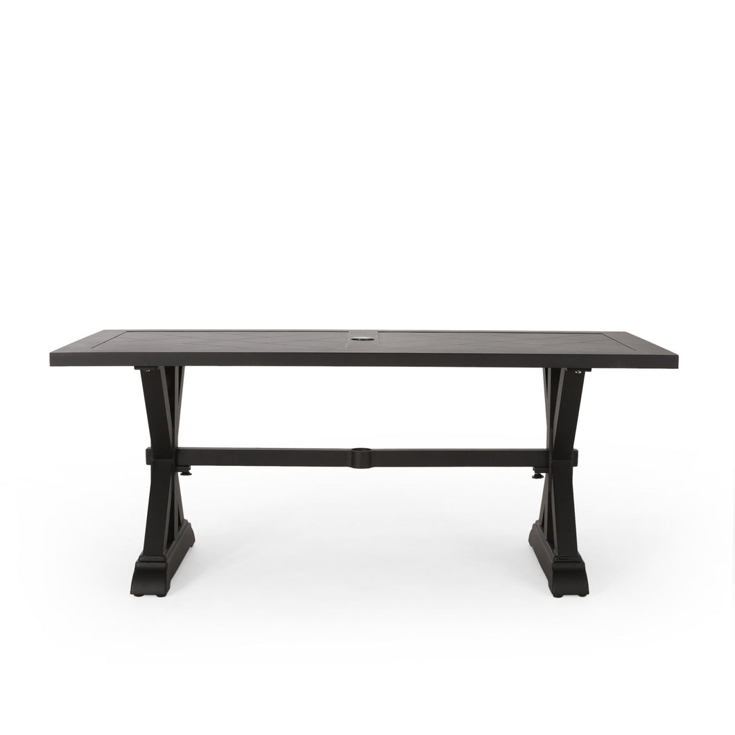 Modern Outdoor Dining Table With X Shaped Legs, Umbrella Hole