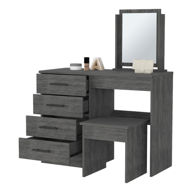 Mirrored Four Drawer Vanity Table - Gray