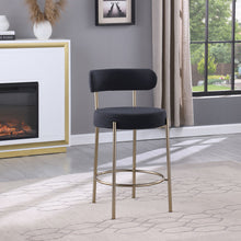 Load image into Gallery viewer, Modern Sherpa Counter Height Stools, Uphsoltered Seat Height Barstools With Brushed Brass Metal Legs Round Low Back Kitchen Stools With Footrest For Dining Room (Set of 2)

