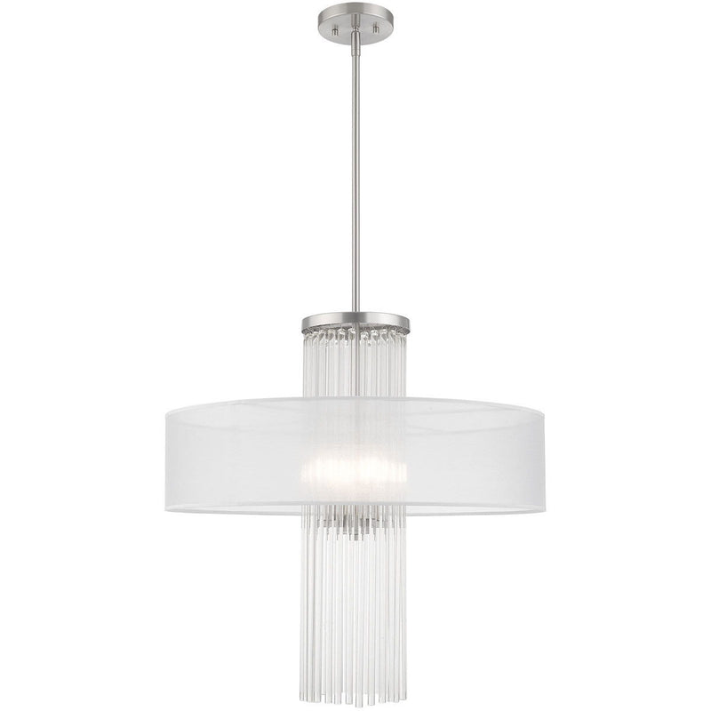 33" Four-Light Dimmable Chandelier With Shades - Nickel