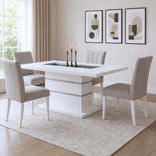 Load image into Gallery viewer, 79" Faux Crystals Glass And Wood Pedestal Base Dining Table - White
